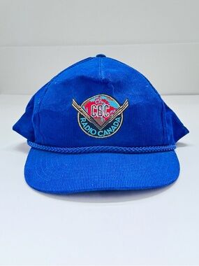 Vtg CBC Radio Canada Corduroy Rope Hat Blue Snapback Heritage Canada
